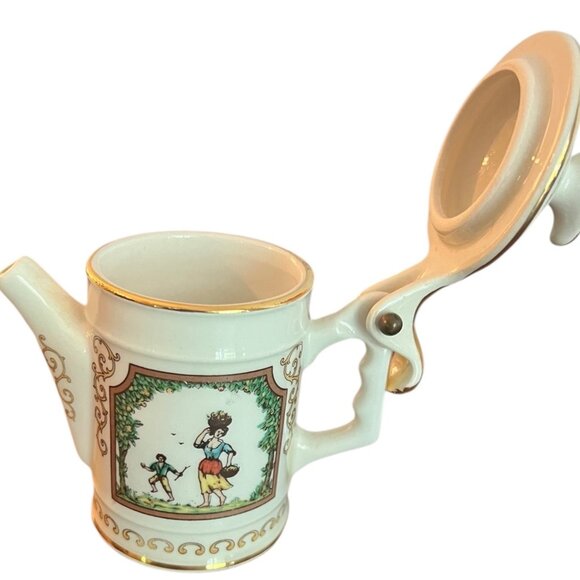 Vtg Aurora Ceramiche Made Italy Porcelain Teapot Hinged Lid & Gold Trim 4.5" Tal - Picture 3 of 9